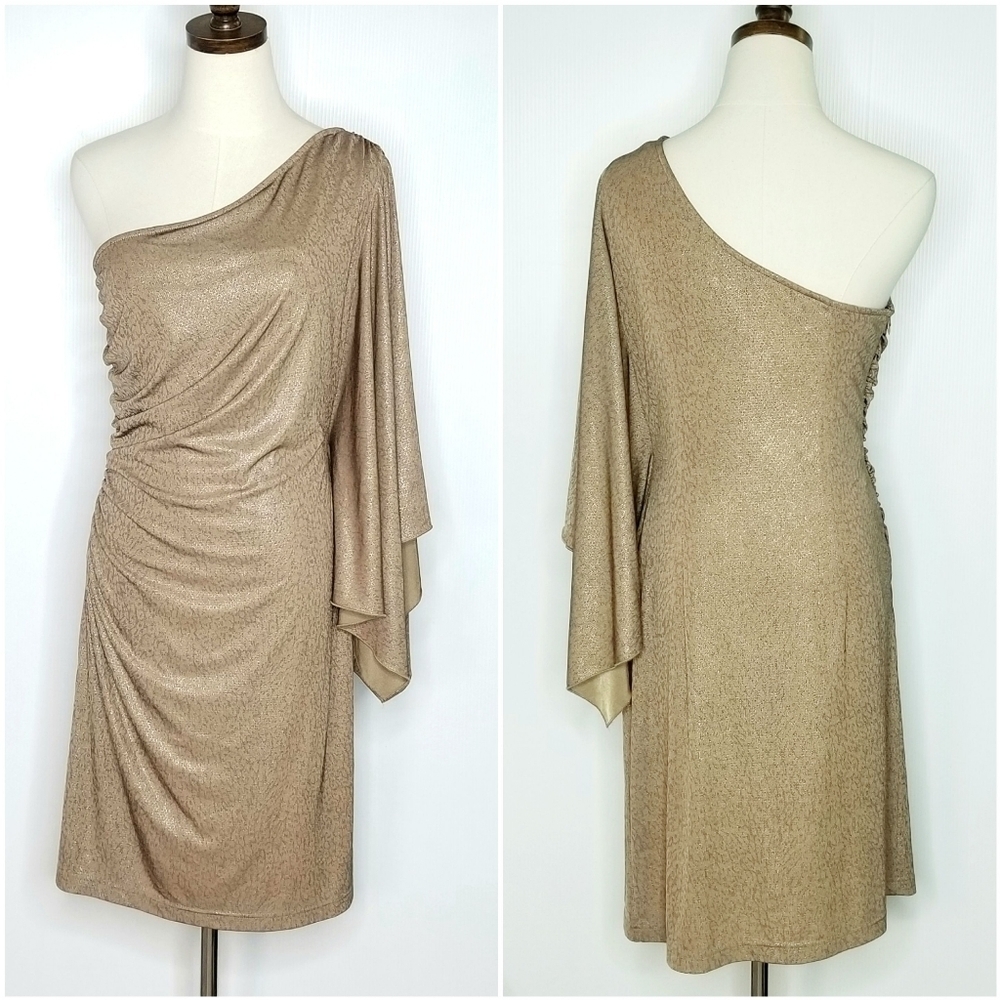 Hailey Brown Size 8 Shiny Satin One Shoulder Ruched Cocktail Evening Prom Dress